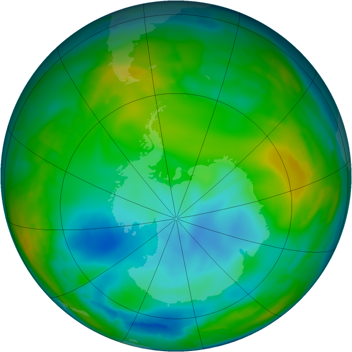 Antarctic ozone map for 07 July 2009
